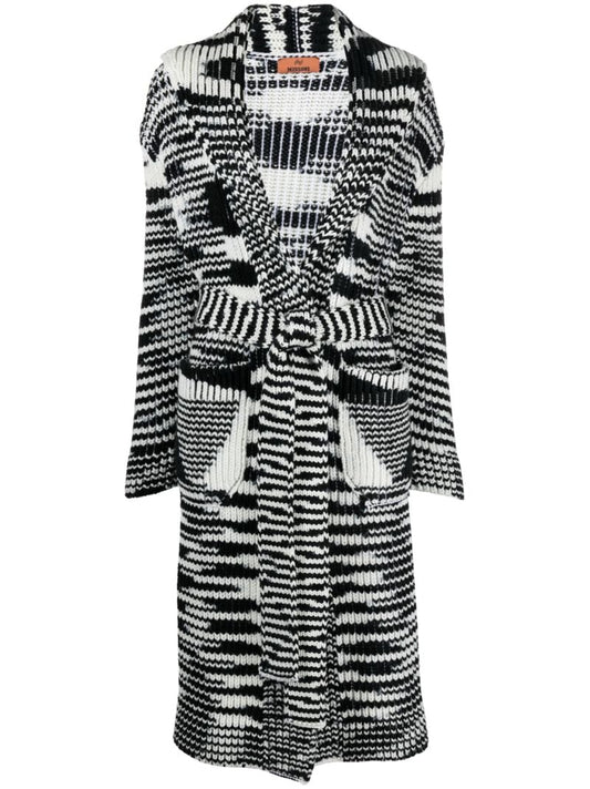Black and White Zigzag Wool Cardigan