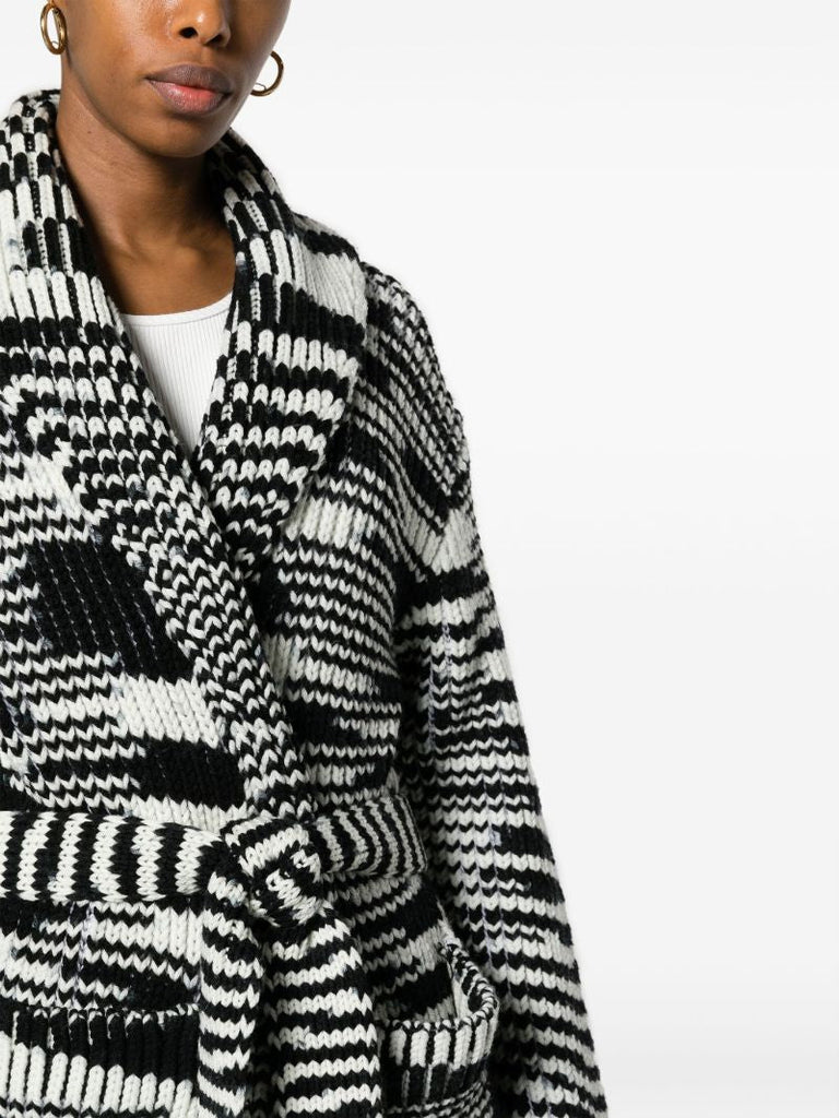 Black and White Zigzag Wool Cardigan