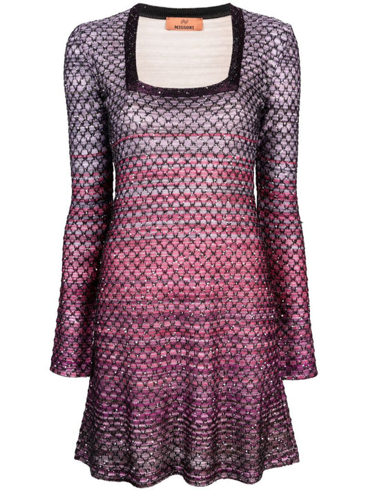Purple Sequin-embellished Mini Dress