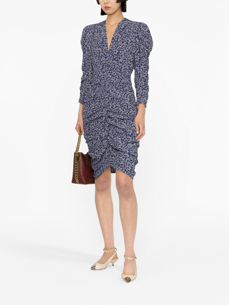 Blue Celina Floral-print Silk Dress
