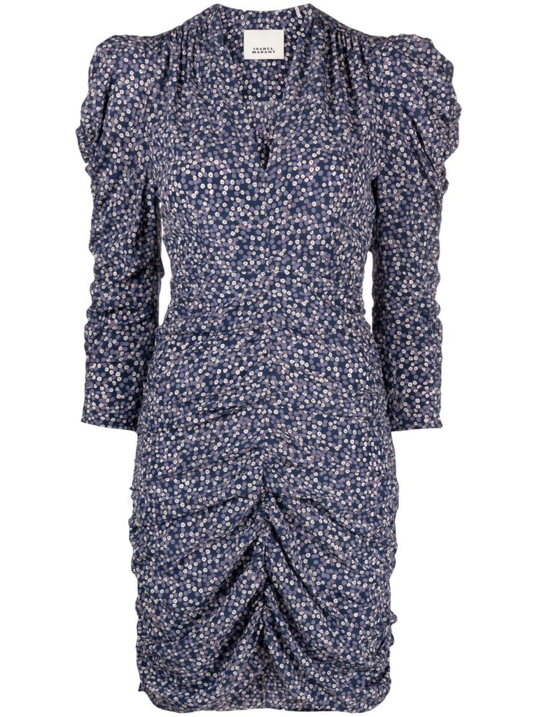 Blue Celina Floral-print Silk Dress