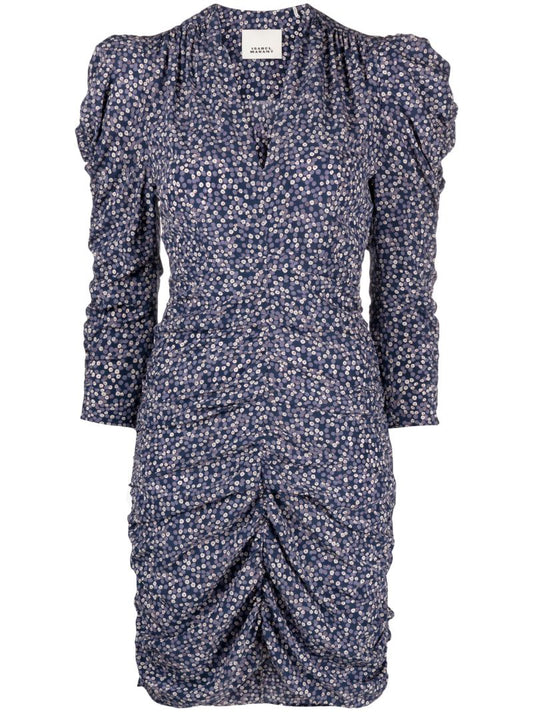 Blue Celina Floral-print Silk Dress