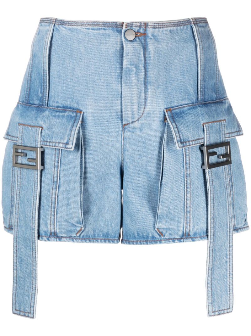 Blue Ff Plaque Denim Shorts