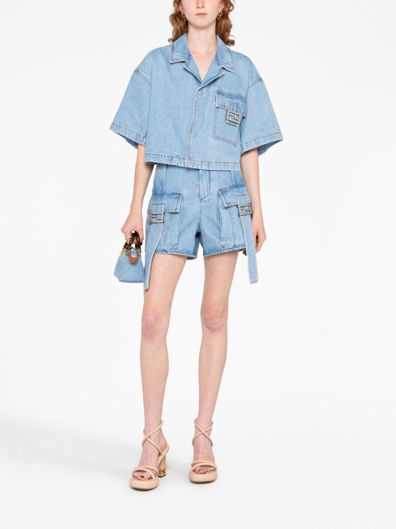 Blue Ff Plaque Denim Shorts