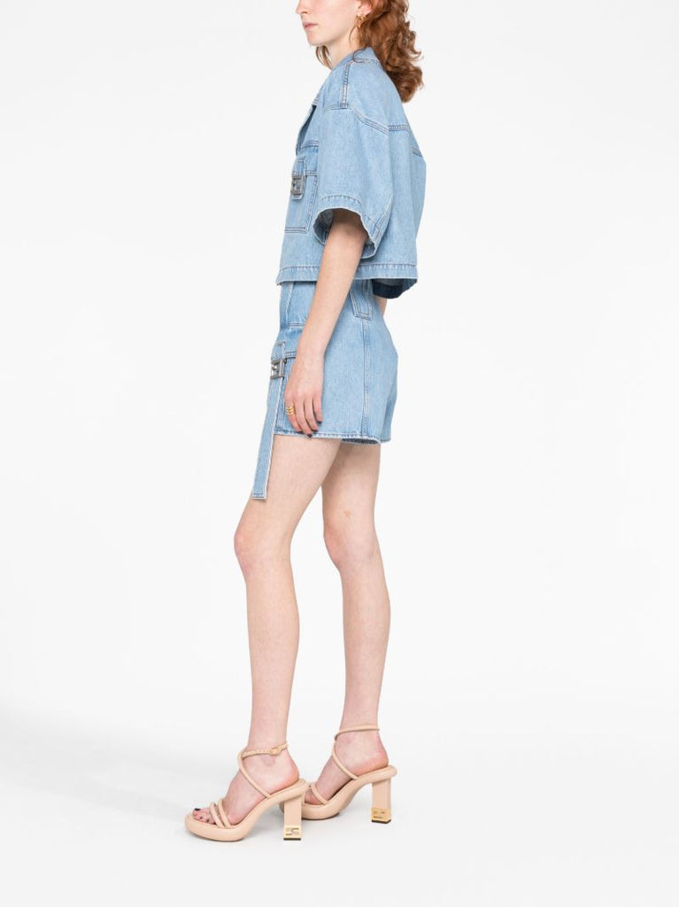 Blue Ff Plaque Denim Shorts