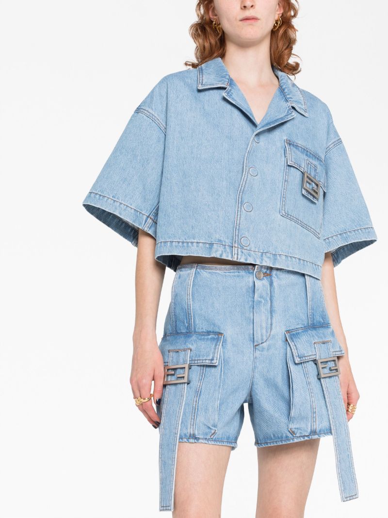 Blue Ff Plaque Denim Shorts