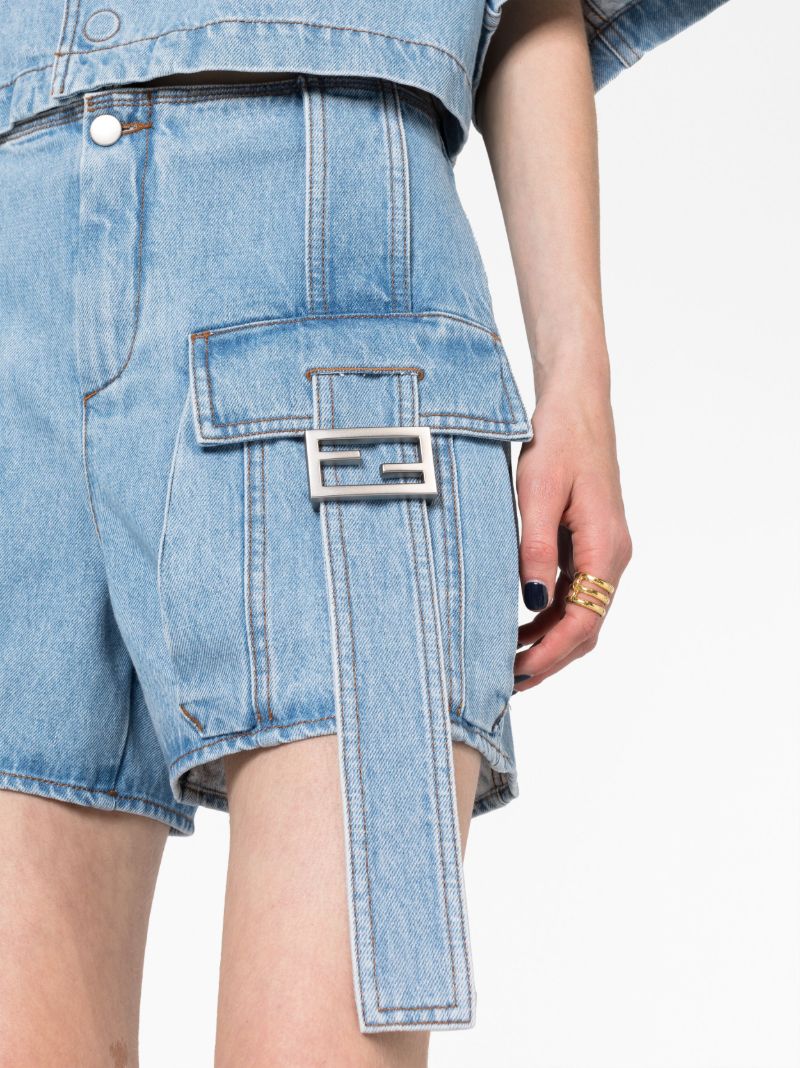 Blue Ff Plaque Denim Shorts