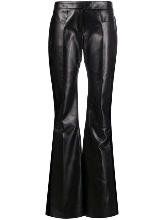 Black Flared Leather Trousers