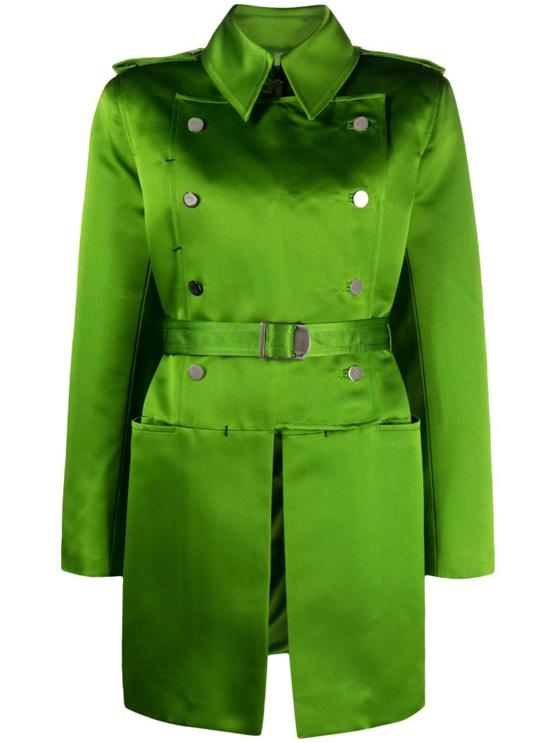 Green Double-breasted Caban Silk Coat