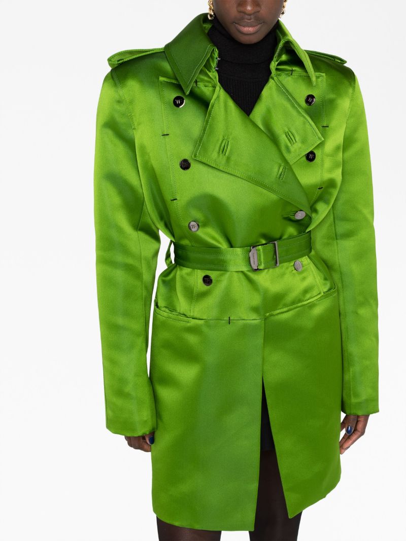 Green Double-breasted Caban Silk Coat