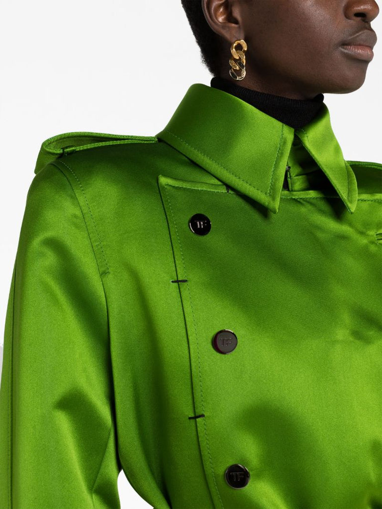 Green Double-breasted Caban Silk Coat