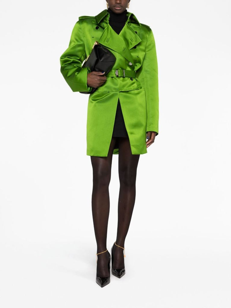 Green Double-breasted Caban Silk Coat