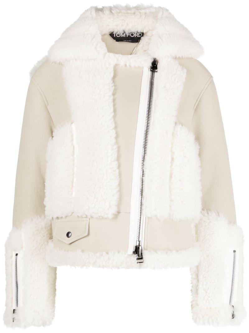 Beige Shearling Trim Jacket