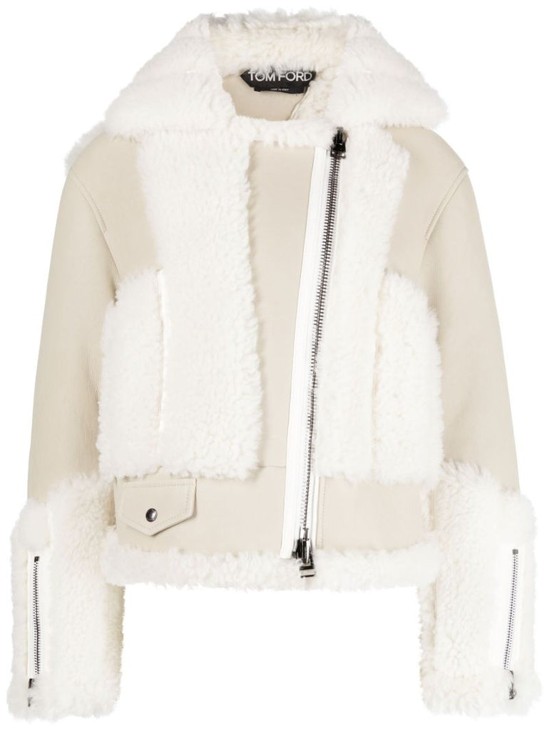 Beige Shearling Trim Jacket