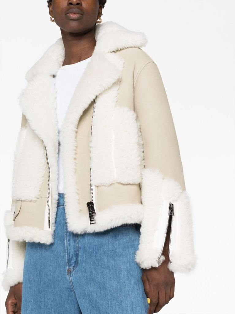 Beige Shearling Trim Jacket