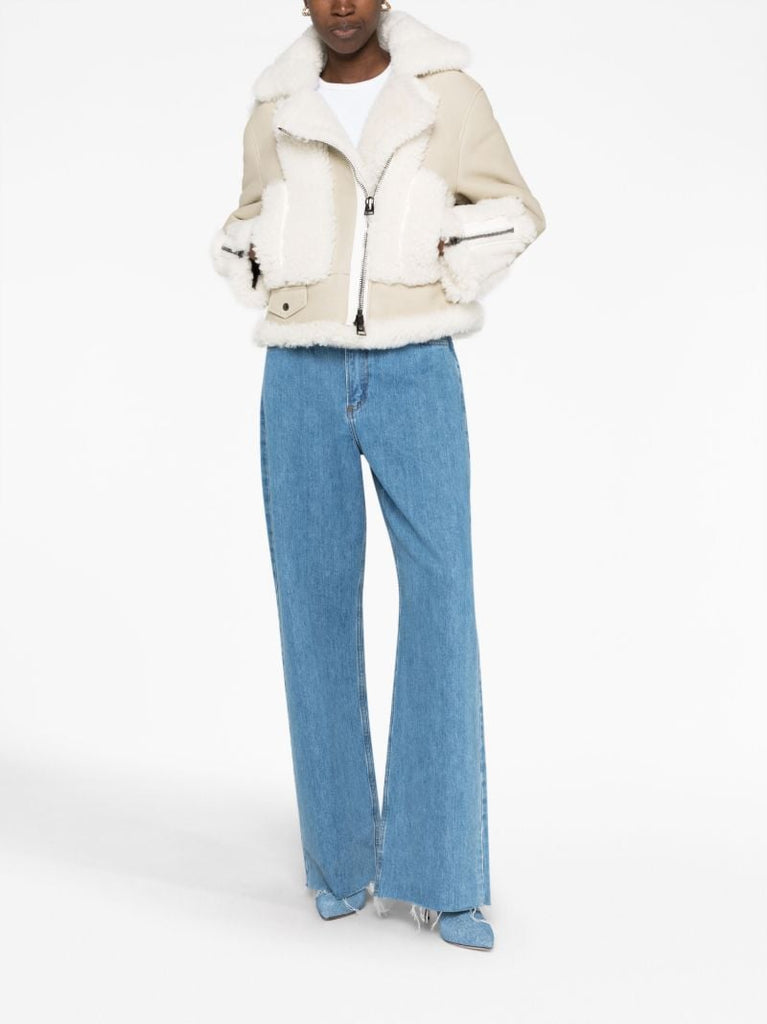 Beige Shearling Trim Jacket