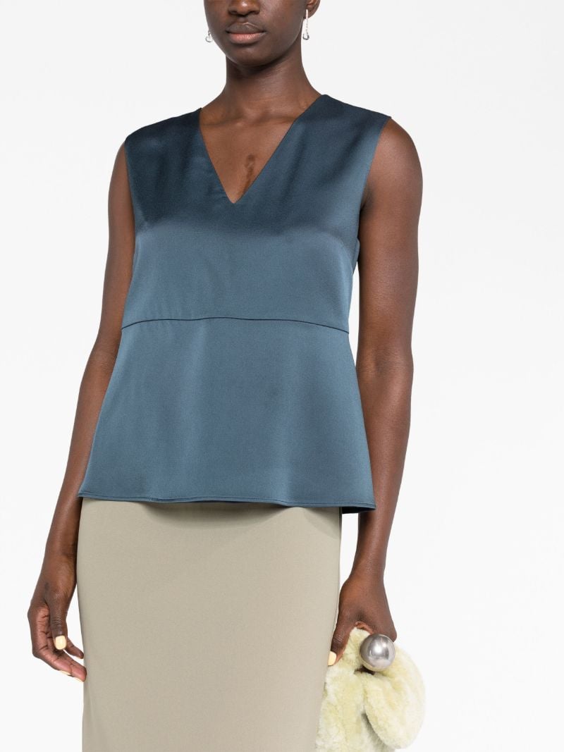 Blue V-neck Sleeveless Top