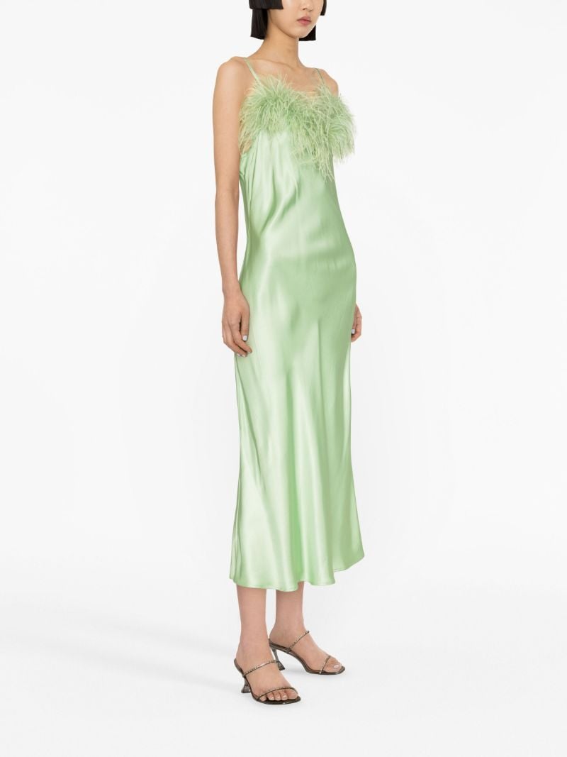 Green Boheme Feather Trim Slip Dress