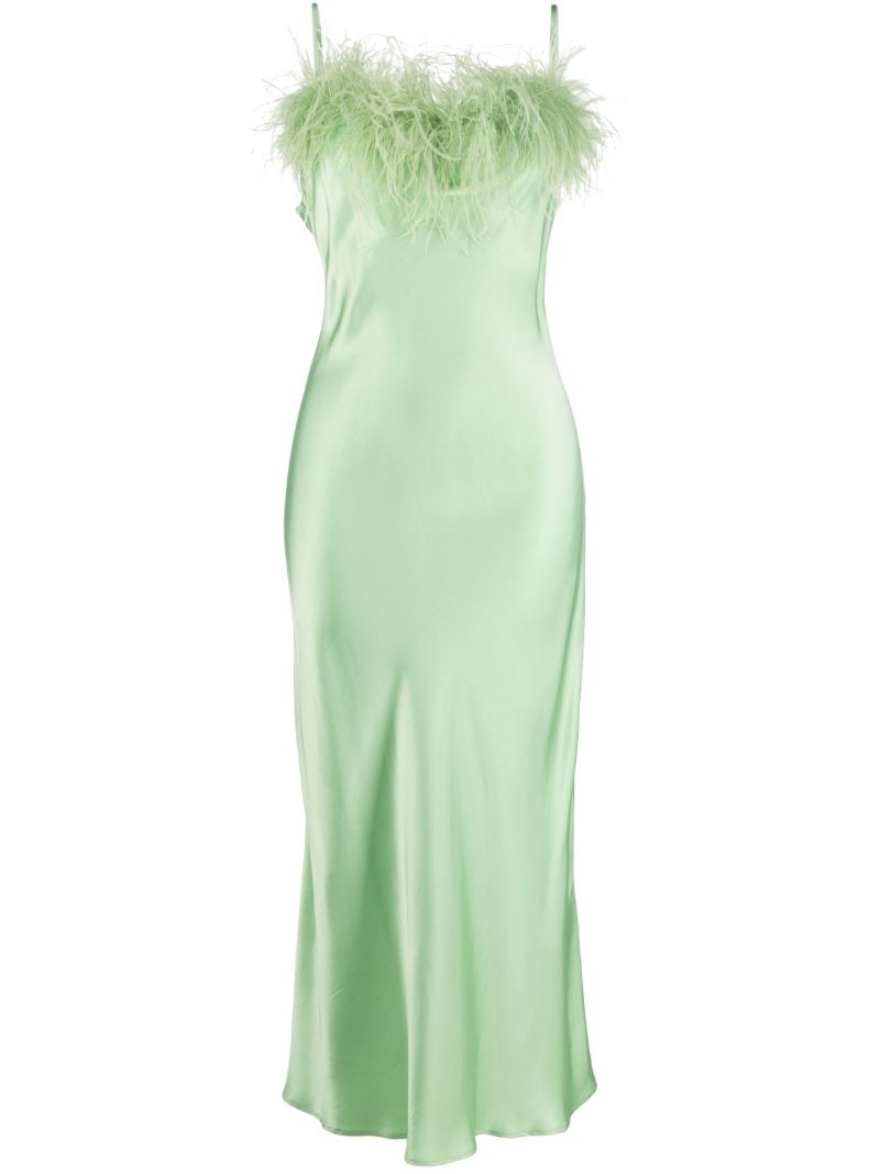 Green Boheme Feather Trim Slip Dress