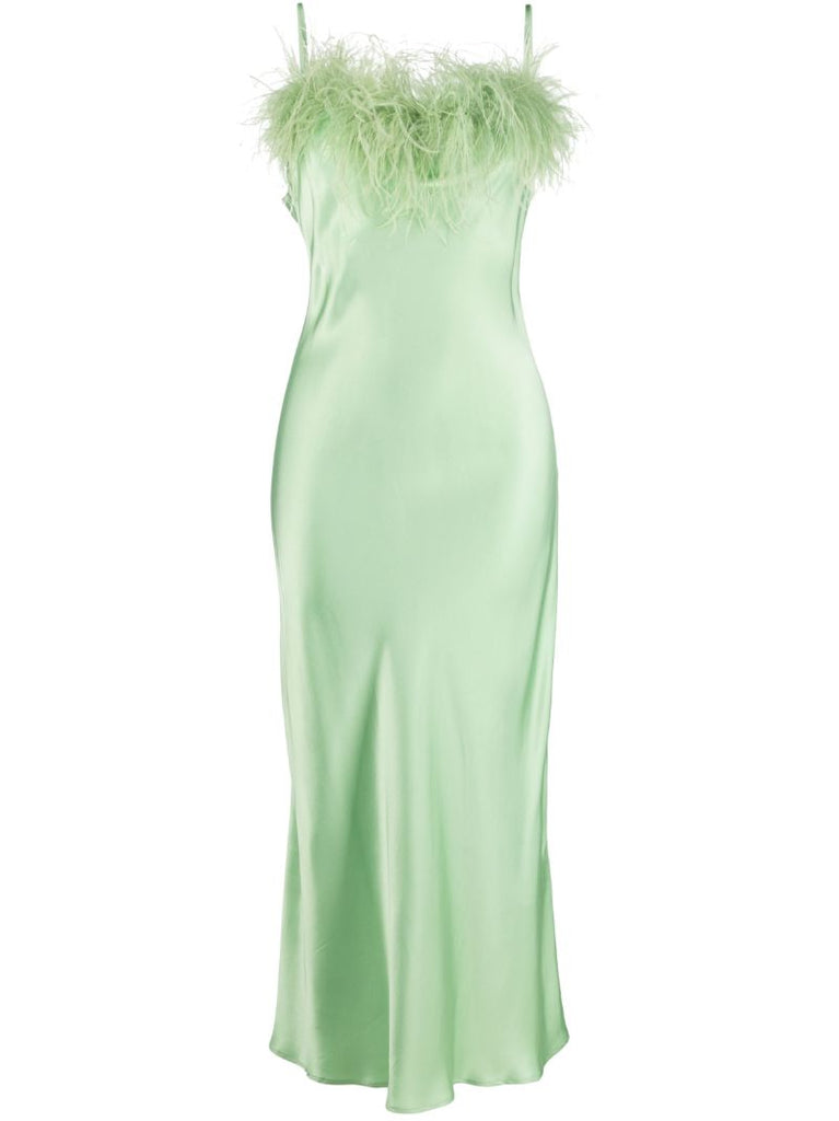 Green Boheme Feather Trim Slip Dress