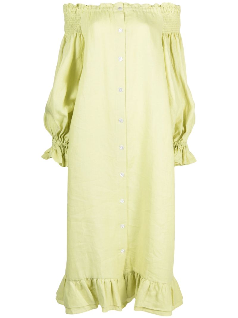 Green Romantica Linen Midi Dress