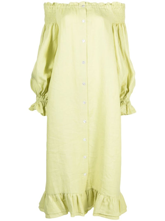 Green Romantica Linen Midi Dress