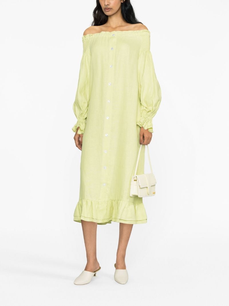Green Romantica Linen Midi Dress
