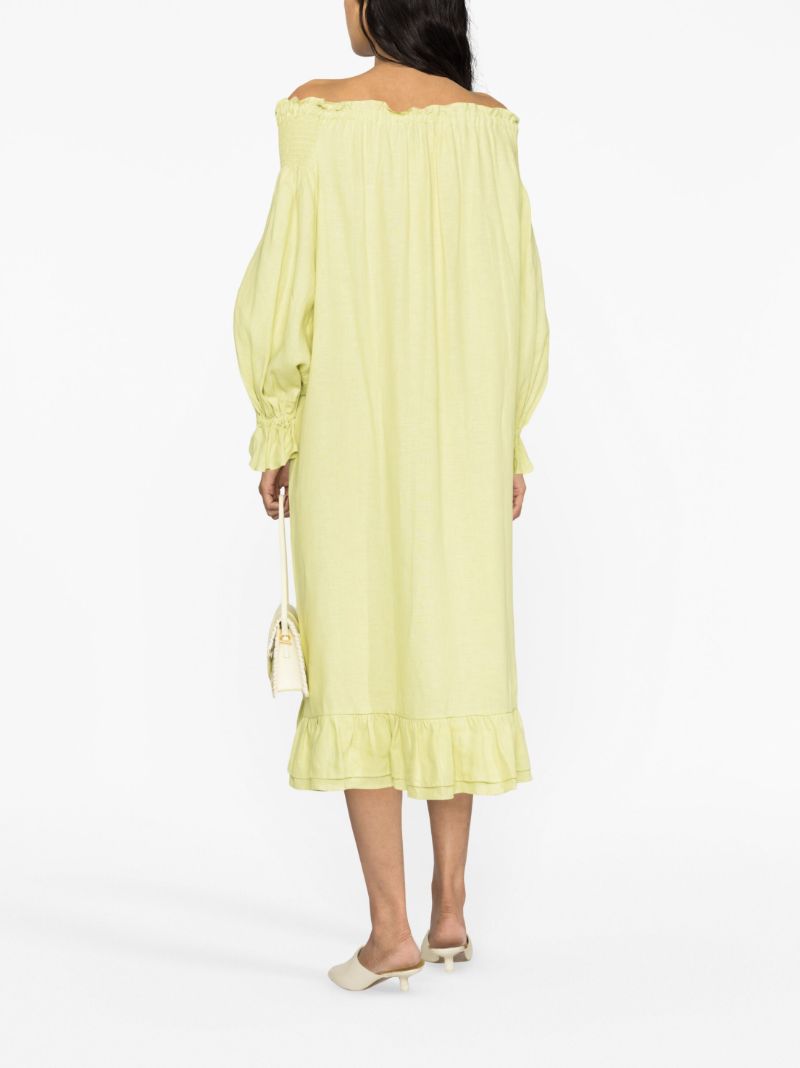 Green Romantica Linen Midi Dress