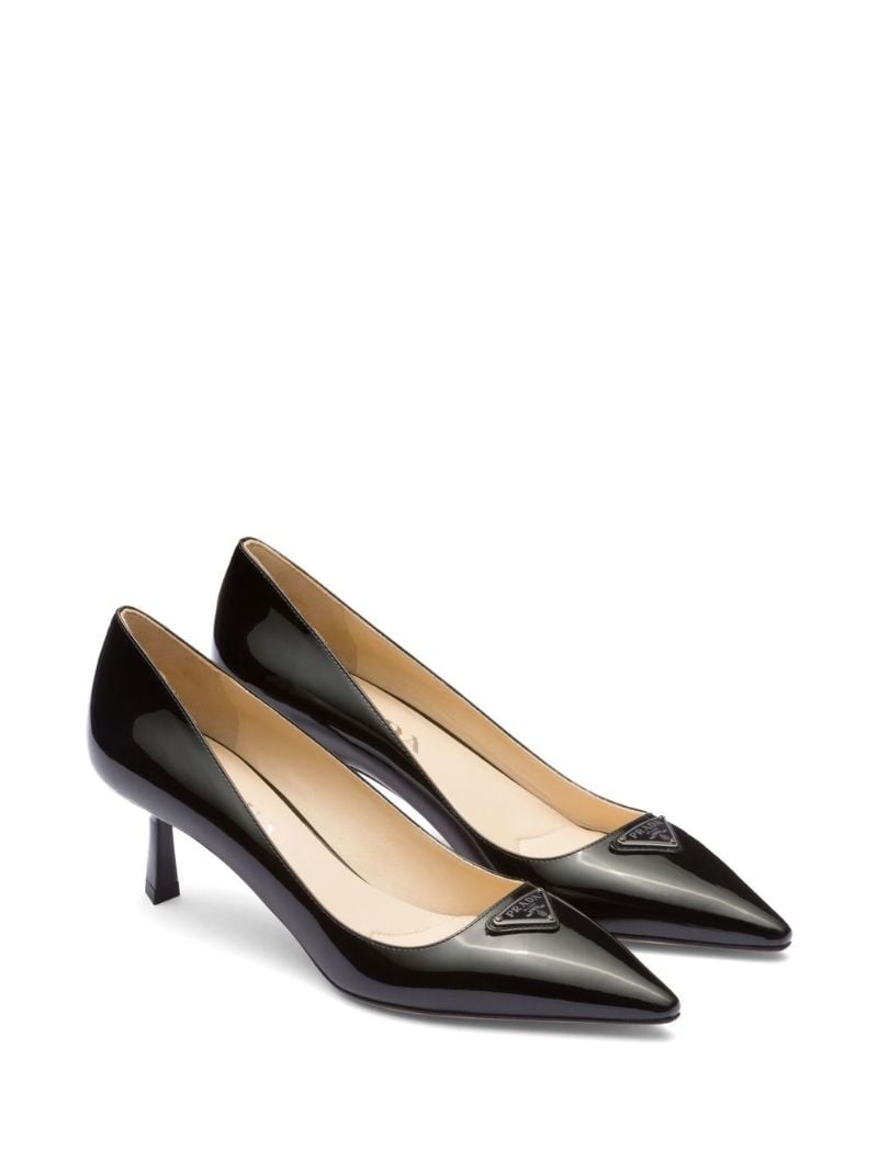 Black Triangle Logo Patent Leather Pumps