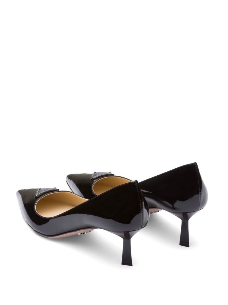 Black Triangle Logo Patent Leather Pumps