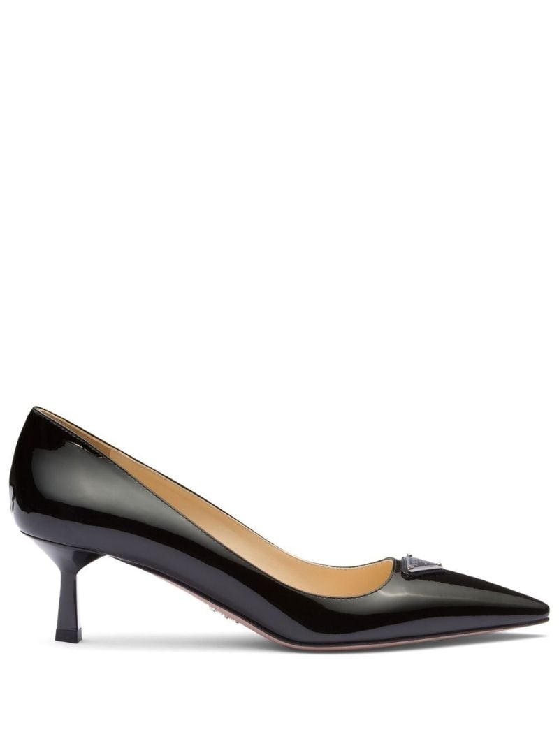Black Triangle Logo Patent Leather Pumps