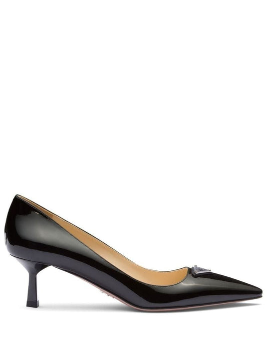 Black Triangle Logo Patent Leather Pumps