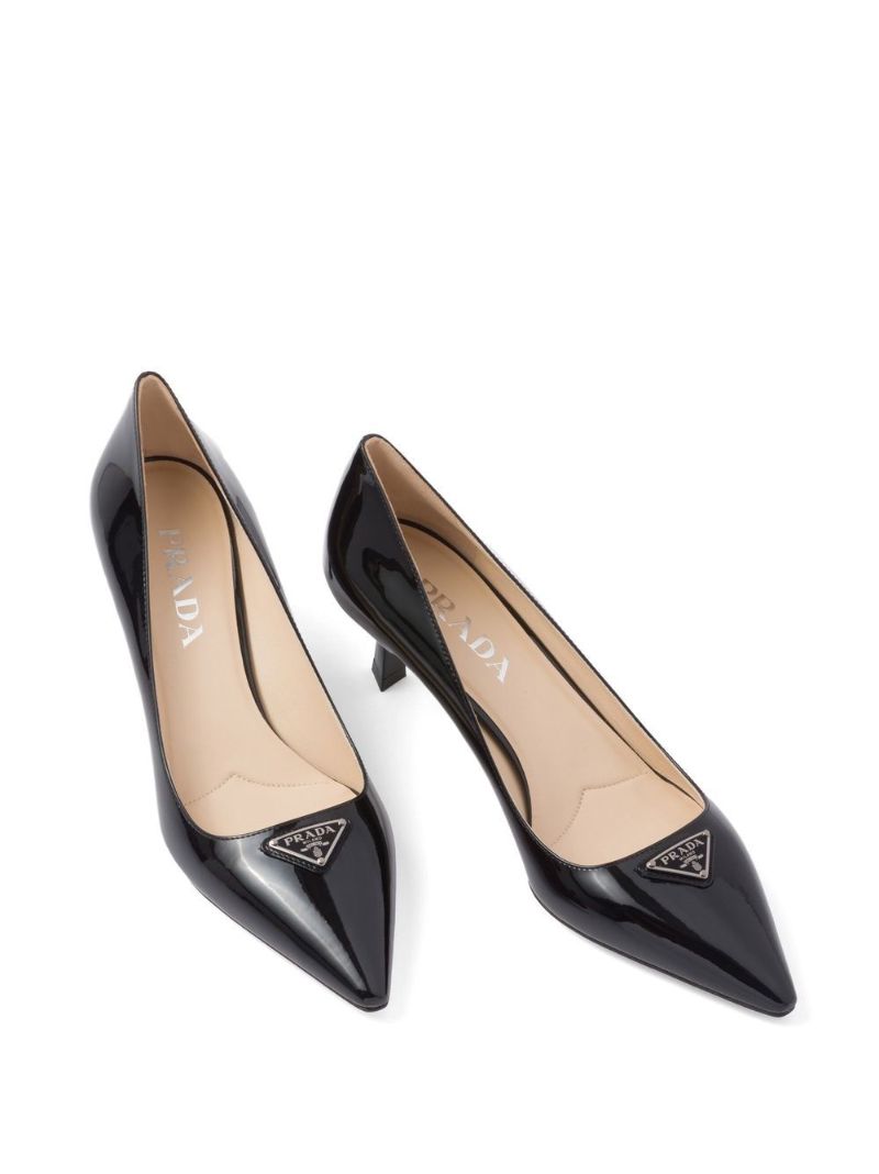 Black Triangle Logo Patent Leather Pumps