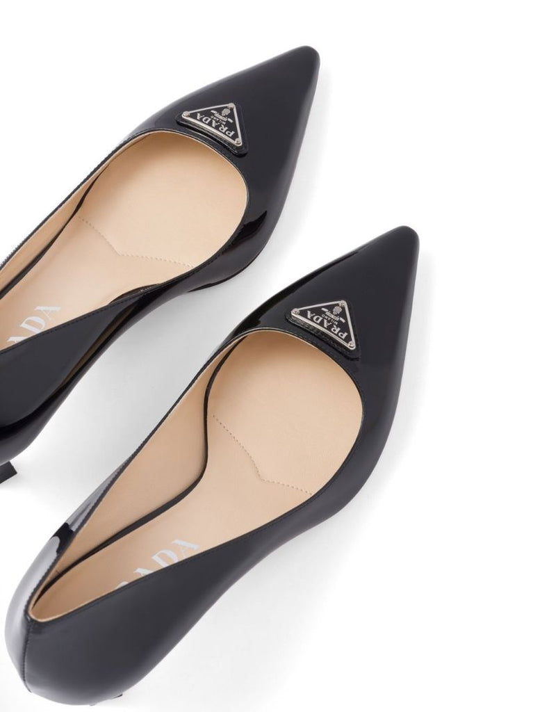 Black Triangle Logo Patent Leather Pumps