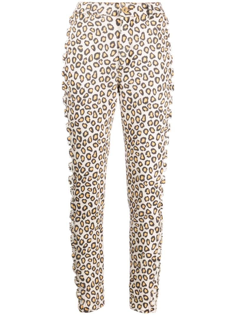 Neutral Leopard Print Slim-leg Trousers