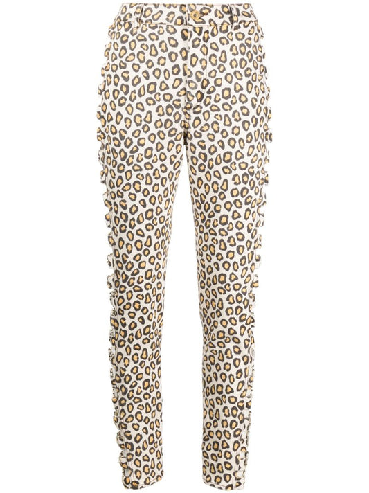 Neutral Leopard Print Slim-leg Trousers