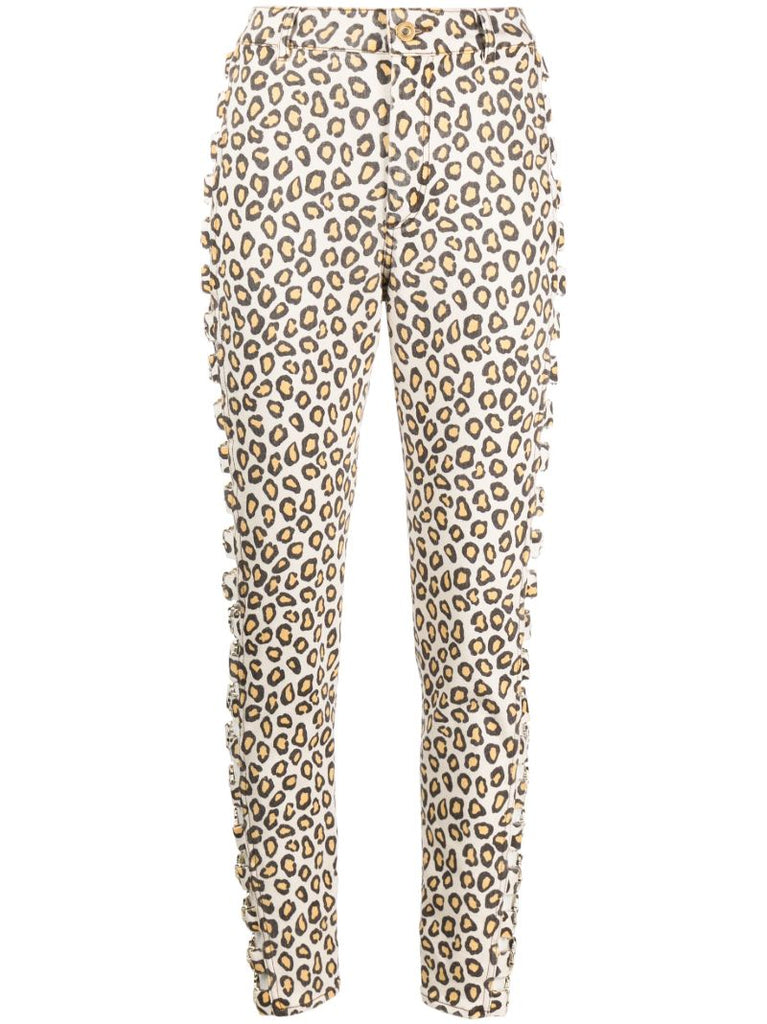 Neutral Leopard Print Slim-leg Trousers