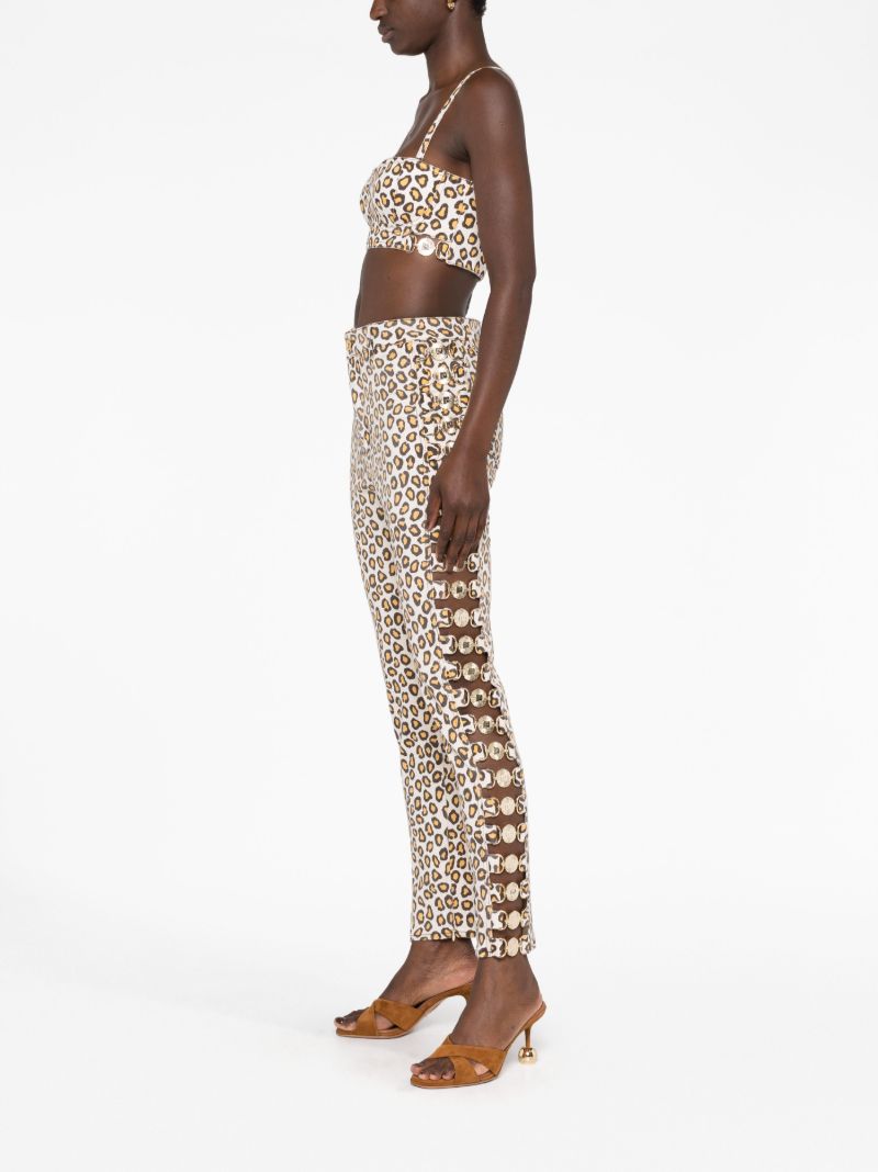 Neutral Leopard Print Slim-leg Trousers
