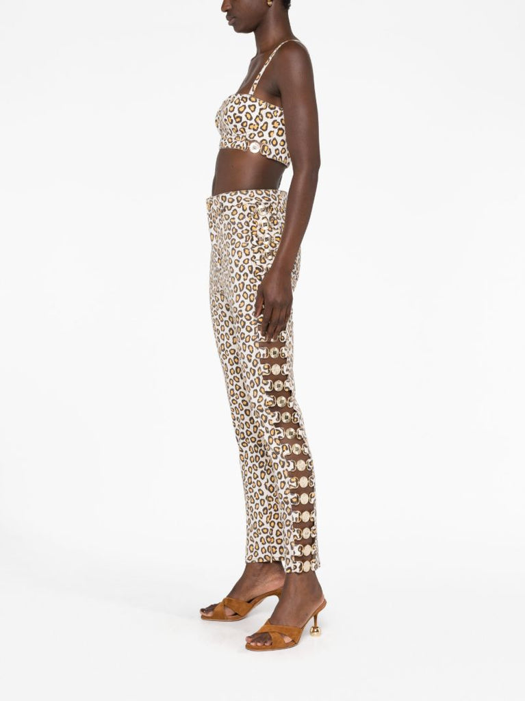 Neutral Leopard Print Slim-leg Trousers