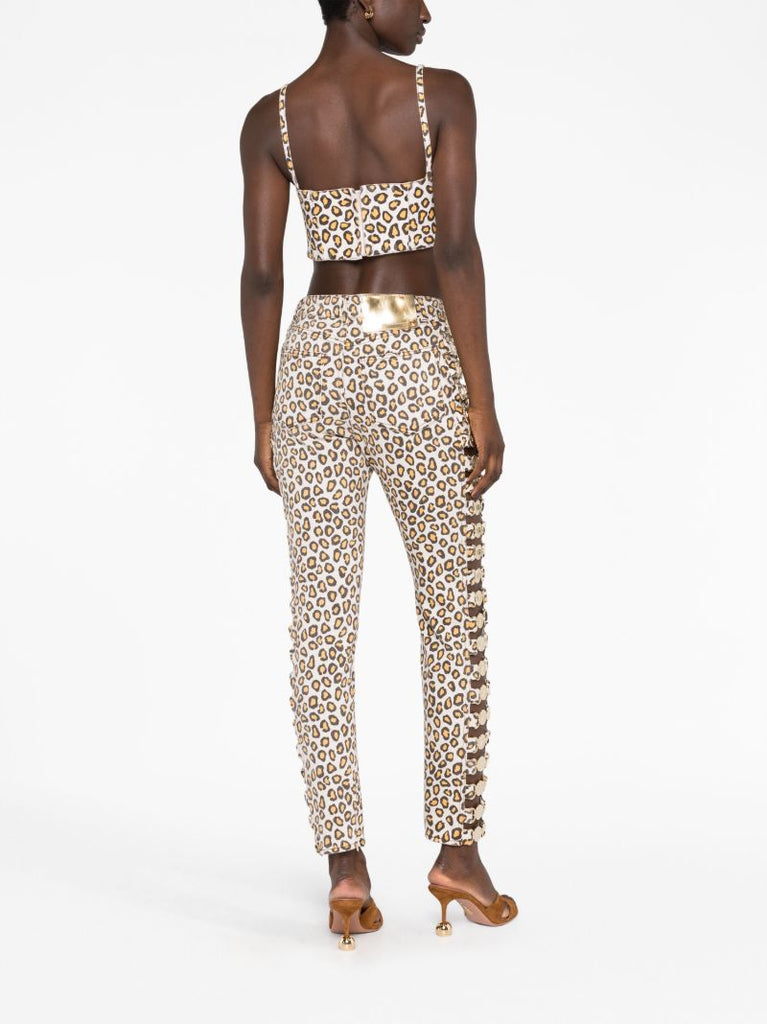 Neutral Leopard Print Slim-leg Trousers