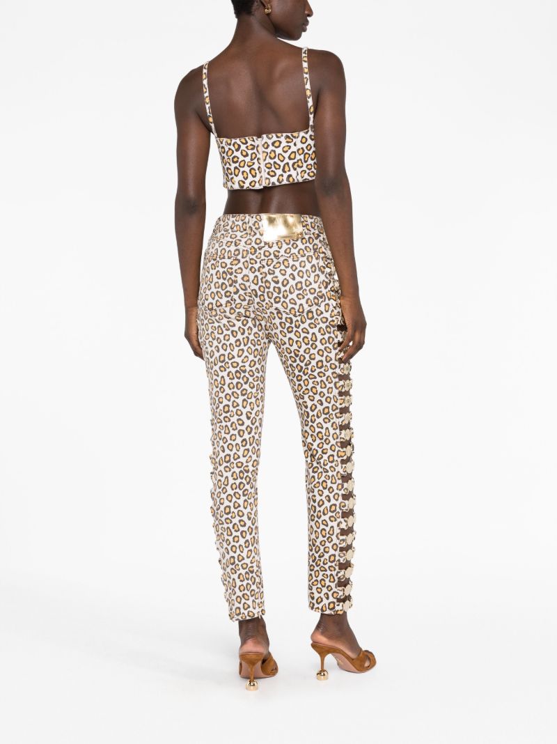 Neutral Leopard Print Slim-leg Trousers