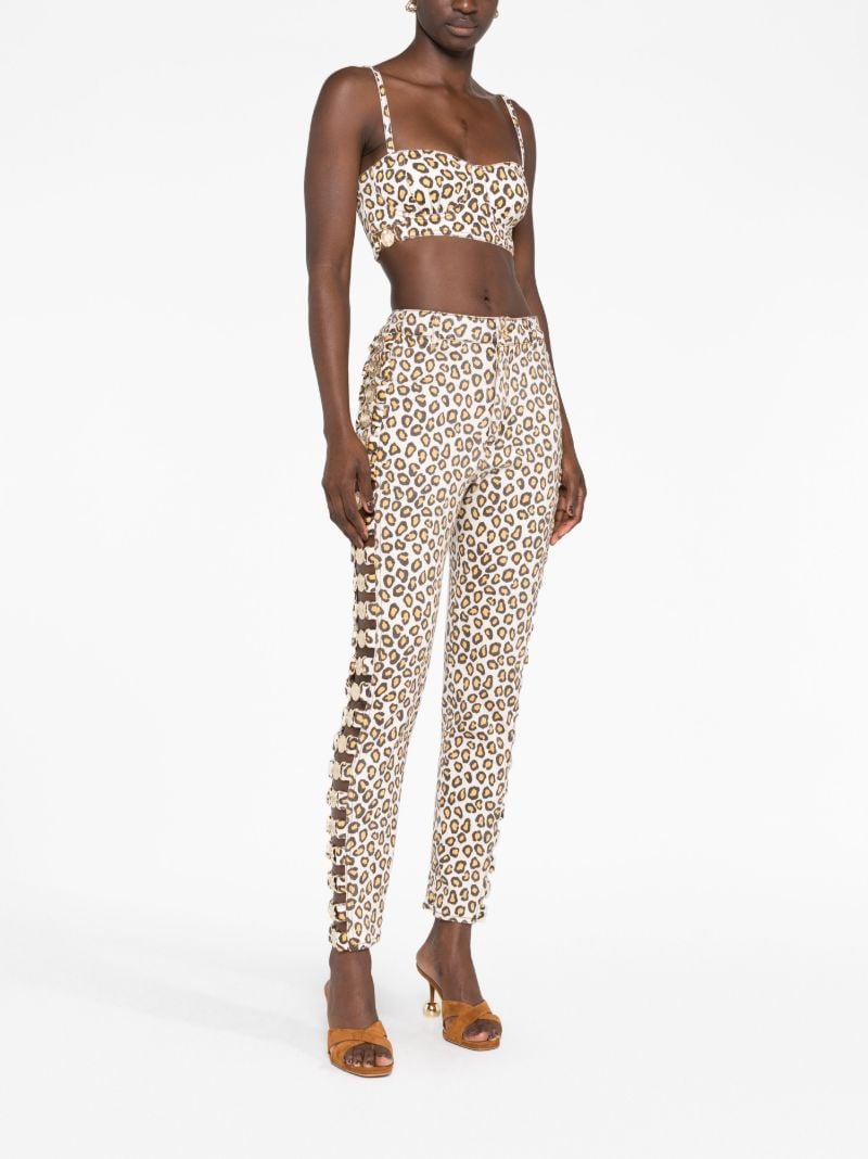 Neutral Leopard Print Slim-leg Trousers