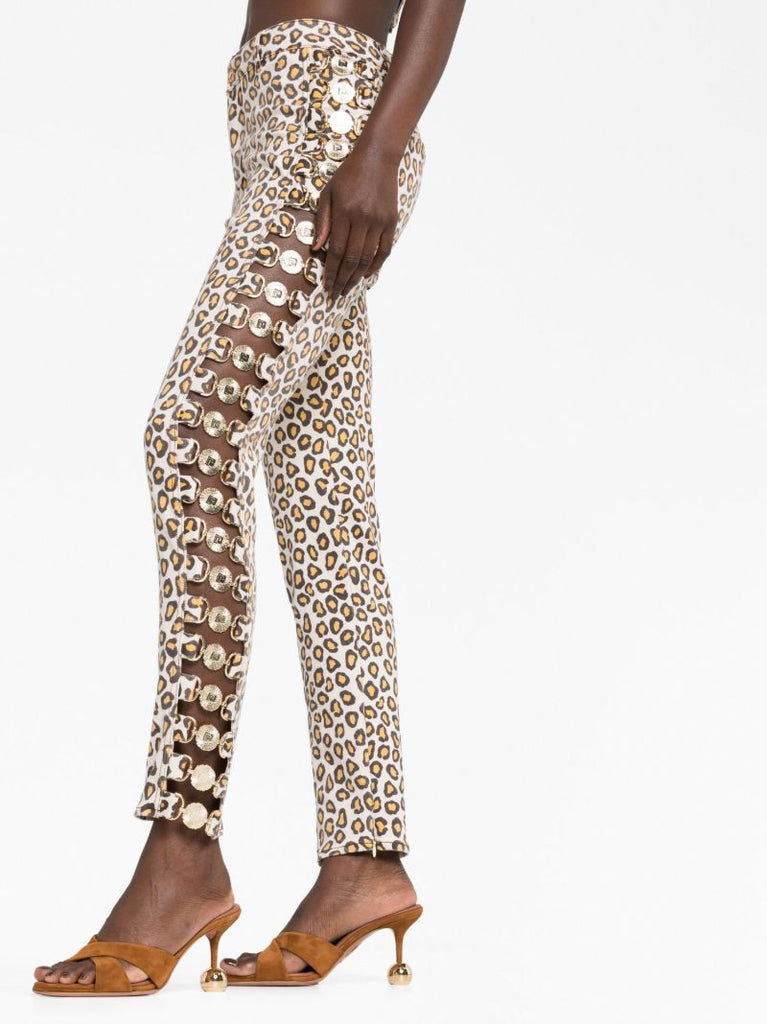 Neutral Leopard Print Slim-leg Trousers