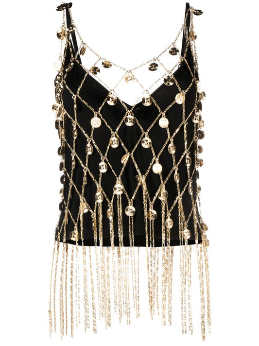 Black Chain-embellished Tank Top