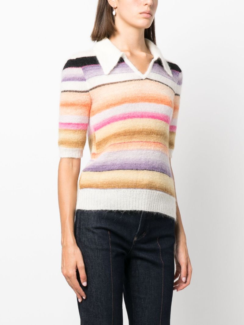 White Striped Knitted Polo Top