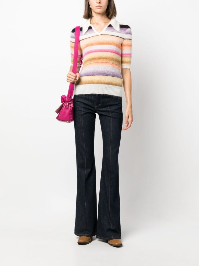 White Striped Knitted Polo Top