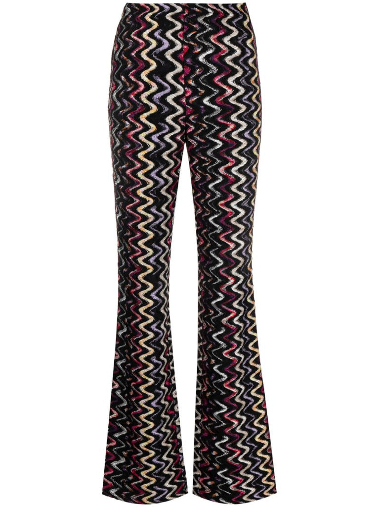 Black Zigzag Flared Trousers