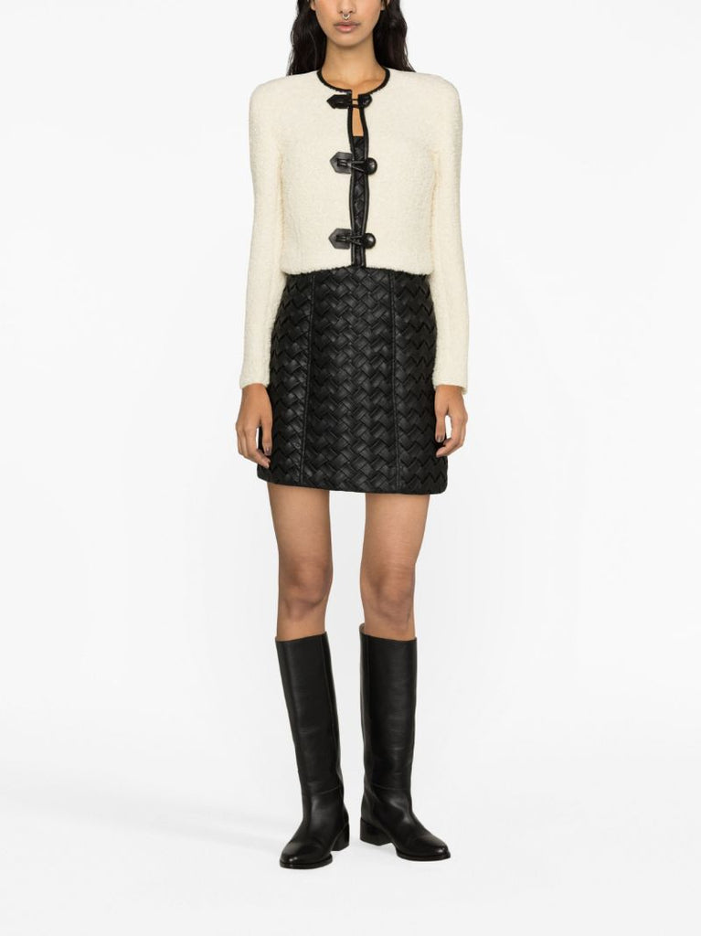 Neutral Leather-trim BouclÃ_x0083_Â© Jacket