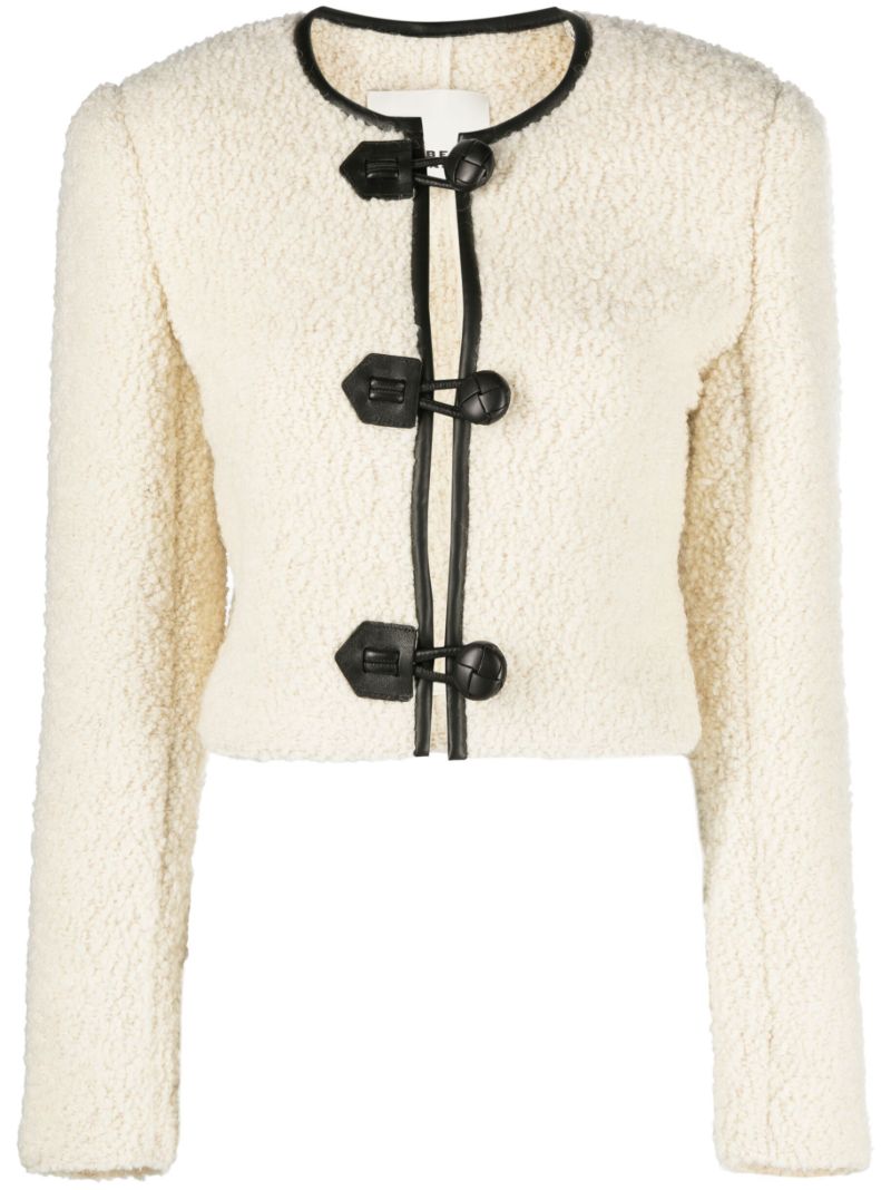 Neutral Leather-trim BouclÃ_x0083_Â© Jacket