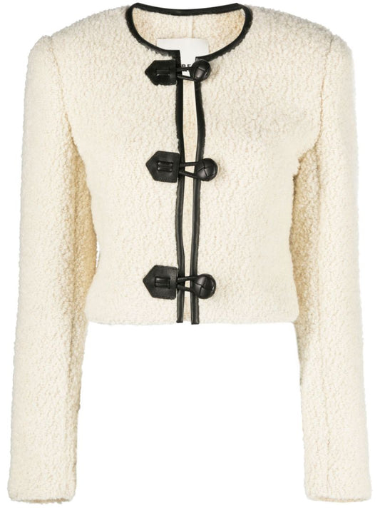 Neutral Leather-trim BouclÃ_x0083_Â© Jacket